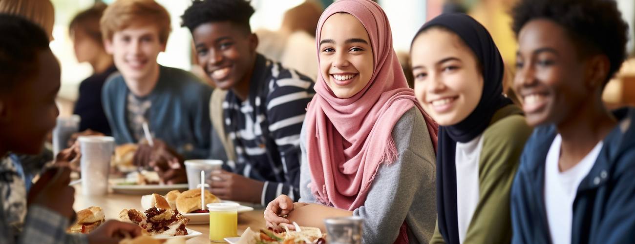 Students eating together image