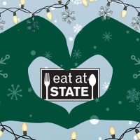 End-of-Semester Dinner Hand drawn hands in a heart shape around the Eat at State logo