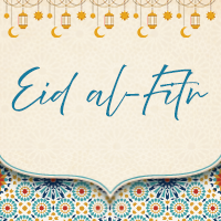 Colorful graphic with lanterns representing Eid al-Fitr 