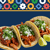 Image of tacos with a colorful background