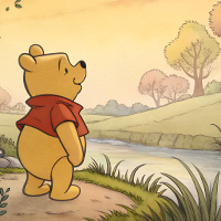 Winnie the Pooh by a river image